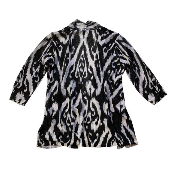 Chicos Linen Open Cardigan Sweater Size 1/M Abstract Black White - Picture 3 of 6